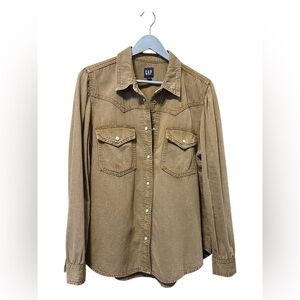 GAP Women's Tan Snap Western Shirt L